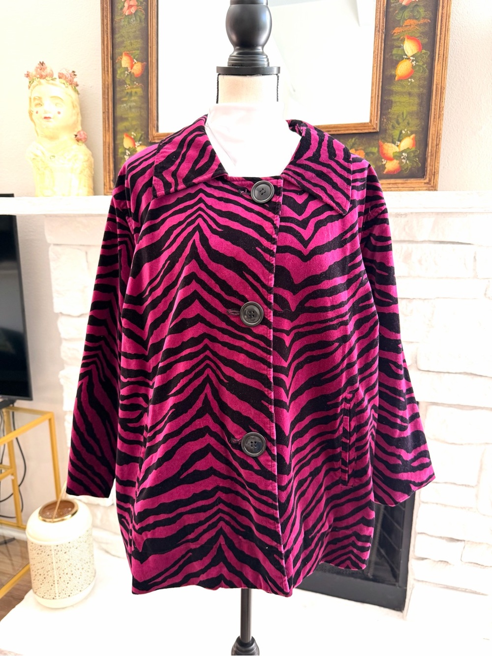 Susan Graver Style 3X Velvet Zebra Jacket Pink Purple Black Swing Coat